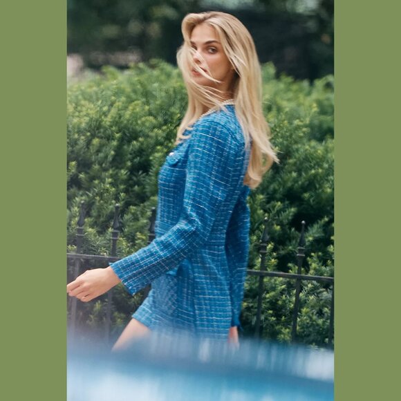 NEW Saylor Sizes S, M, L - Women's Long Sleeve Tweed Romper - Royal Blue - Picture 2 of 4